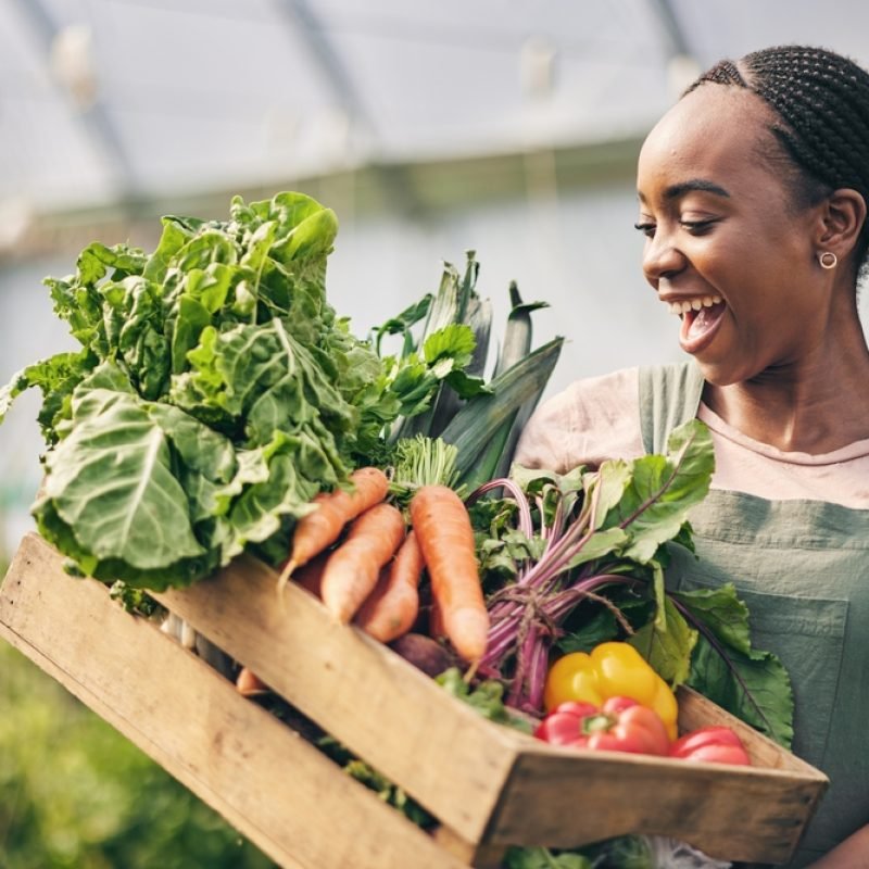 Woman,,Happy,Farmer,And,Vegetables,In,Greenhouse,For,Agriculture,,Business